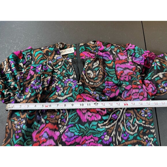 Vintage Baron Peters 100% Silk Floral Dress Sz 12 Multicolor Jewel Toned V-neck - Picture 11 of 16
